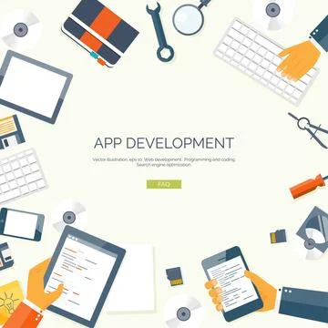 Vector illustration. Flat computing background. Programming ,coding. Web Stock Illustration