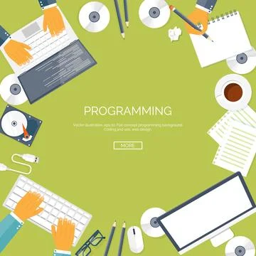 Vector illustration. Flat computing background. Programming ,coding. Web Stock Illustration