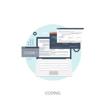 Vector illustration. Flat computing background. Programming,coding. Web Stock Illustration
