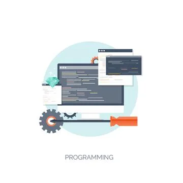 Vector illustration. Flat computing background. Programming,coding. Web Stock Illustration