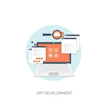 Vector illustration. Flat computing background. Programming,coding. Web Stock Illustration