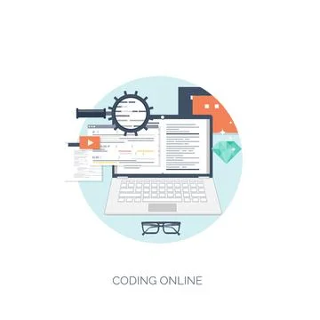 Vector illustration. Flat computing background. Programming,coding. Web Stock Illustration