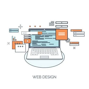 Vector illustration. Flat computing background. Programming,coding. Web Illustrazione stock