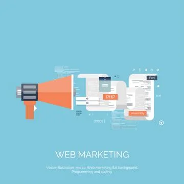 Vector illustration. Flat computing background. Programming,coding. Web Stock Illustration