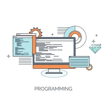 Vector illustration. Flat computing background. Programming,coding. Web Stock Illustration