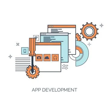 Vector illustration. Flat computing background. Programming,coding. Web Stock Illustration