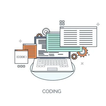Vector illustration. Flat computing background. Programming,coding. Web Stock Illustration