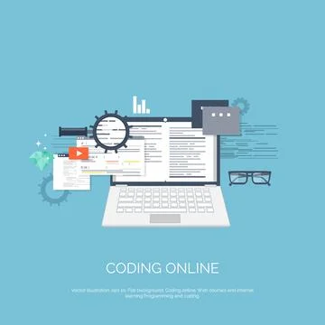 Vector illustration. Flat computing background. Programming,coding. Web Stock Illustration