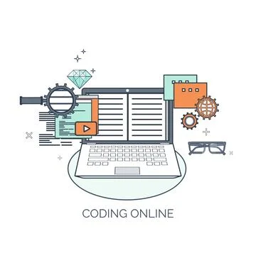 Vector illustration. Flat computing background. Programming,coding. Web Stock Illustration