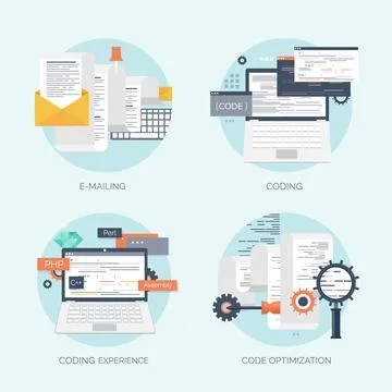 Vector illustration. Flat computing background. Programming,coding. Web Stock Illustration