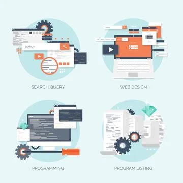 Vector illustration. Flat computing background. Programming,coding. Web Stock Illustration