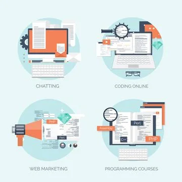 Vector illustration. Flat computing background. Programming,coding. Web Stock Illustration