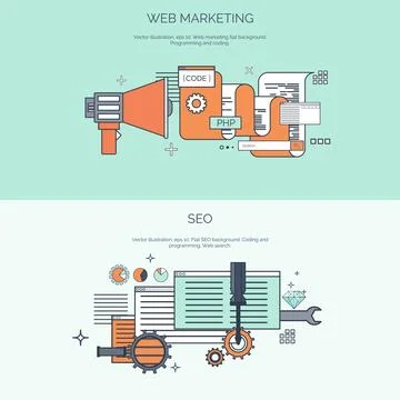 Vector illustration. Flat computing background. Programming,coding. Web Stock Illustration