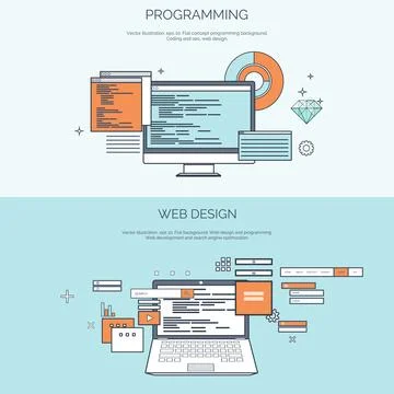 Vector illustration. Flat computing background. Programming,coding. Web Stock Illustration