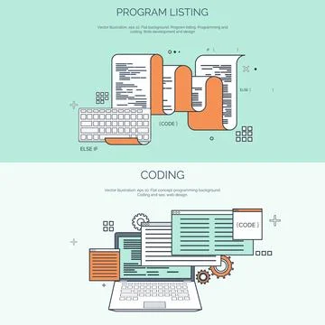 Vector illustration. Flat computing background. Programming,coding. Web Stock Illustration