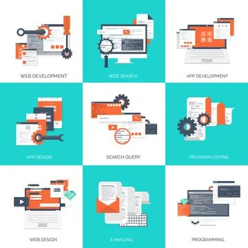 Vector illustration. Flat computing background. Programming,coding. Web Stock Illustration