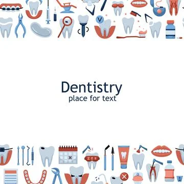 Vector illustration of flat dentistry icons with a place for text Stock-Illustration