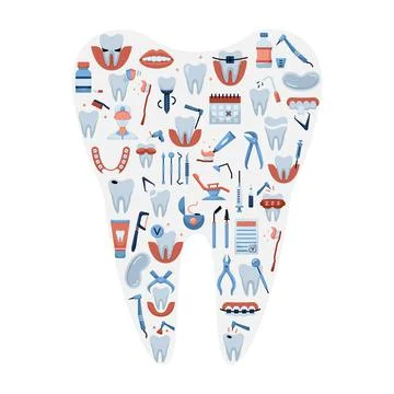 Vector illustration of flat dentistry icons in a tooth shape Illustrazione stock