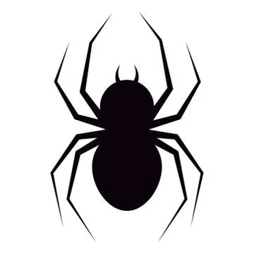 Vector illustration of flat design black spider with fangs silhouette icon is Stock Illustration