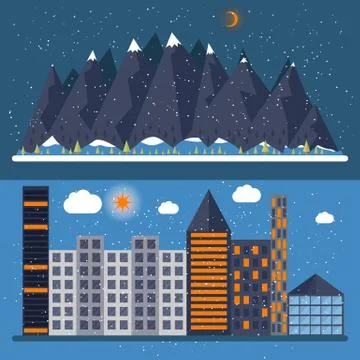 Vector illustration of a flat design with city Stock-Illustration