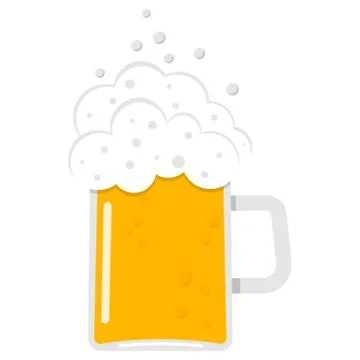 Vector illustration of flat design glass of splashing beer icon isolated on w Stock Illustration
