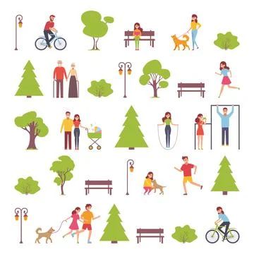 Vector illustration in flat design of group people outdoor in the park on Stock Illustration