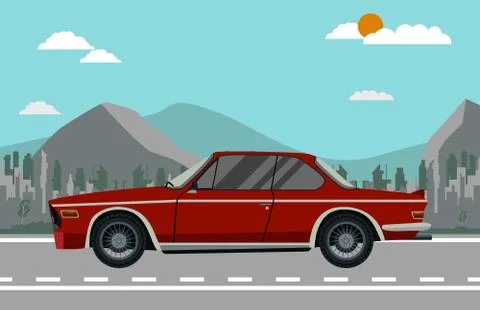 Vector illustration of flat design red retro car Stock Illustration