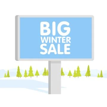 Vector illustration of flat designed winter mountains landscape with billbo.. 库存插图