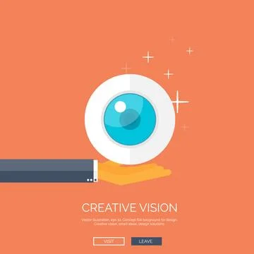 Vector illustration. Flat eye and hand. Creative vision concept background. Stock Illustration