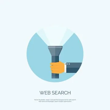 Vector illustration. Flat flashlight. Web search concept bacground. Stock Illustration