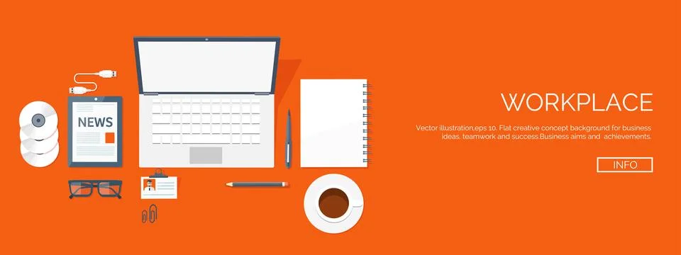 Vector illustration. Flat header. Workplace. Programming coding web design Stock Illustration