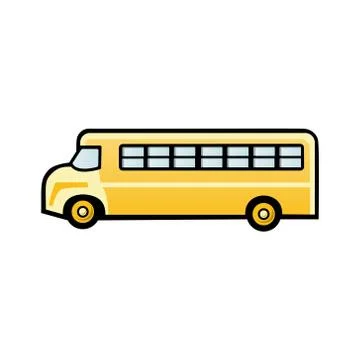 Vector illustration flat icon yellow school bus on white background. Ilustración de archivo