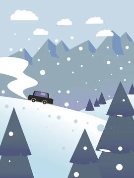 Vector illustration. Flat landscape design. Family vacation in the mountain.. Stock Illustration