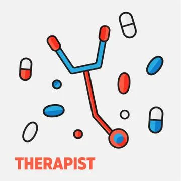 Vector illustration of flat line art design of Medical concept. healthcare icons Stock Illustration