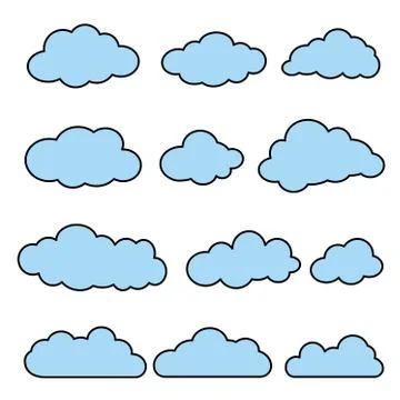 Vector illustration of flat line clouds set. Illustrazione stock