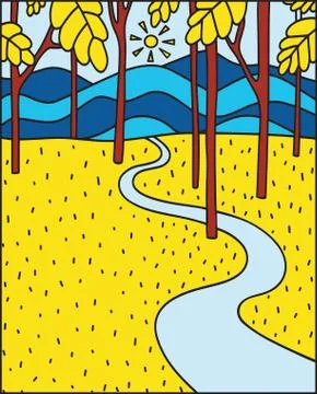 Vector illustration in flat linear style - autumn background - landscape Illustrazione stock