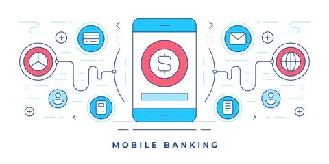 Vector illustration of flat linebanner with smartphone and icons for modern.. Stock Illustration