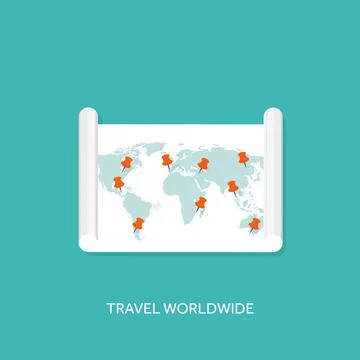Vector illustration. Flat map with pointer. Travel. 스톡 일러스트