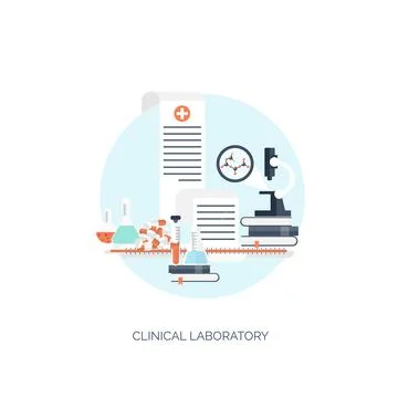 Vector illustration. Flat medical and chemical background. Research experiment Ilustração Stock