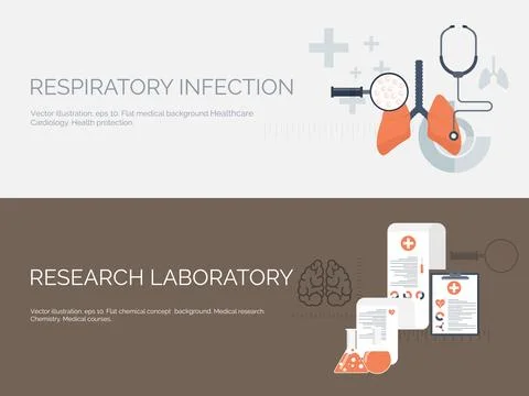 Vector illustration. Flat medical and chemical background. Research experiment Illustrazione stock