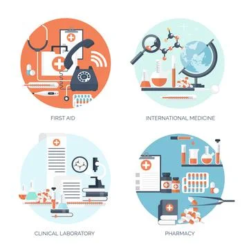 Vector illustration. Flat medical and chemical background. Research experiment イラスト素材