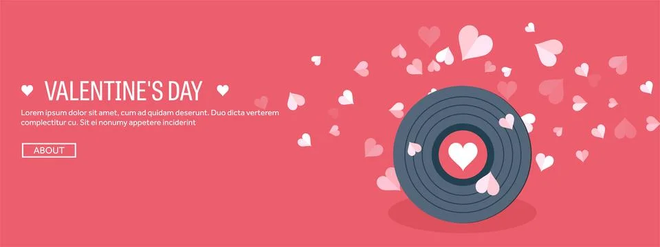 Vector illustration. Flat musical background with vinyl. Love, hearts 스톡 일러스트