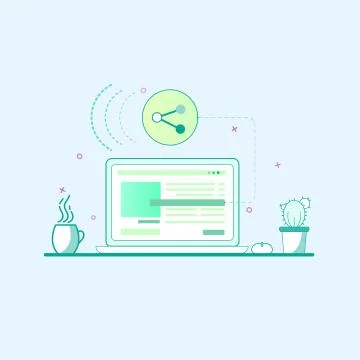 Vector illustration in flat outline style. Graphic design concept of Desctop 스톡 일러스트