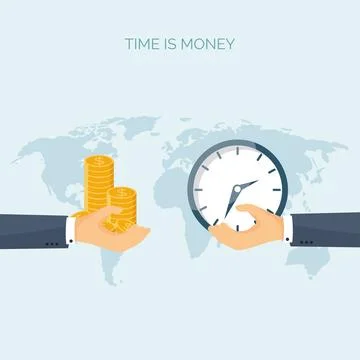 Vector illustration. Flat saving money concept background. Coins. Time is money. Illustrazione stock