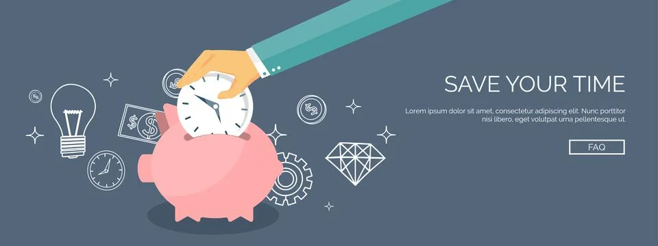Vector illustration. Flat saving money concept background. Piggy bank, coins Stock Illustration