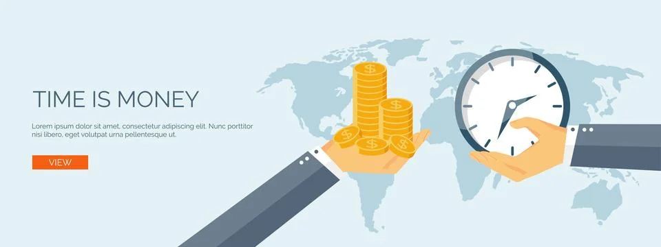 Vector illustration. Flat saving money concept background. Coins. Time is money. Stock Illustration