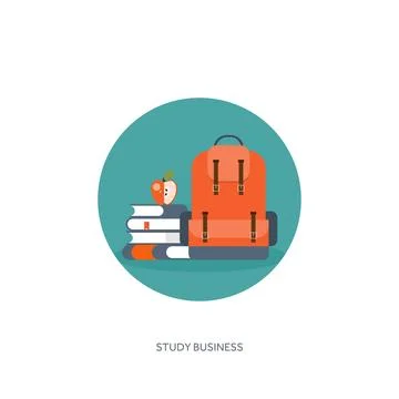 Vector illustration. Flat school backpack. Study bag. Stock Illustration