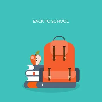 Vector illustration. Flat school backpack. Study bag. Stock Illustration