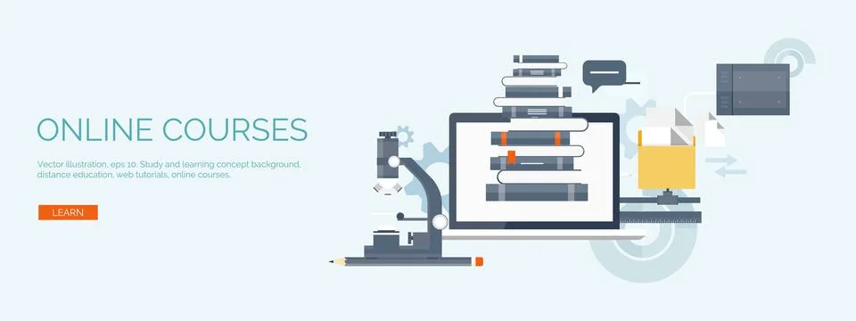 Vector illustration. Flat study backgrounds set. Education,online courses, web Stock Illustration