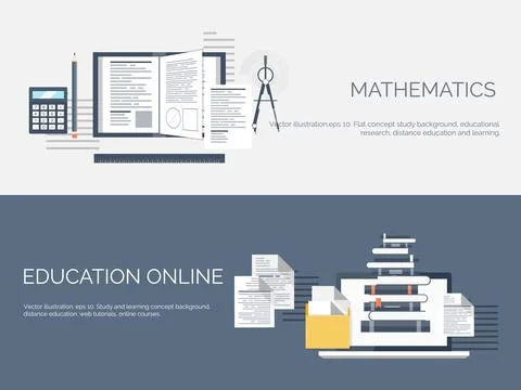 Vector illustration. Flat study backgrounds set. Education ,online courses, web Stock Illustration